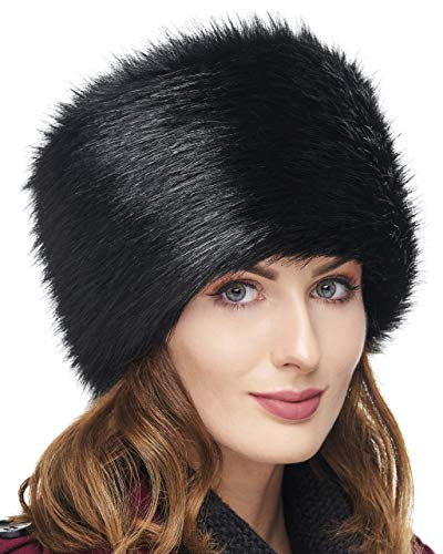 Futrzane Gorro de Mujer de Piel Cossack en Estilo Ruso (S, Negro)