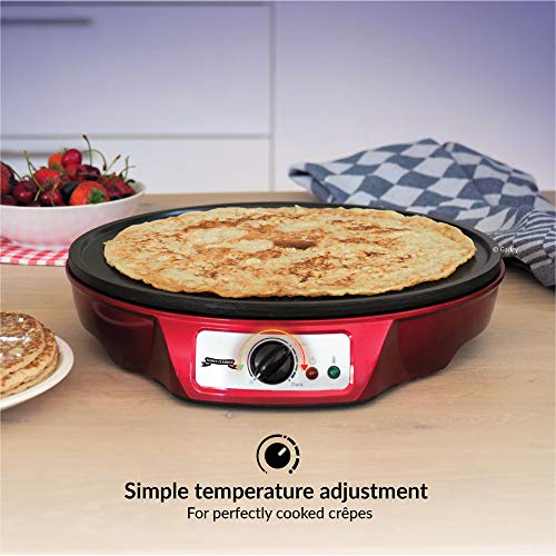 Gadgy ® Crepera Crêpes Maker | Diametro 30 cm 1000 W | | Plancha Anti Adherente | Temperatura Ajustable | Esparcidor y Espátula Incluido | Panqueques Tortitas Tortillas Wraps Bacón