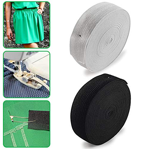 ✮Garantía De Por Vida✮-CZ Store-Banda elástica de costura de 10 METROS (11 Yardas)|Ancho 20 MM|Cinta Elástica de costura Prendas/Pantalones/Dobladillos- Elástica - Blanco y Negro - LOTE DE 2|