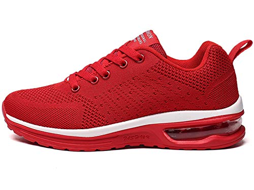 GAXmi Zapatillas Deportivas Mujer Zapatos de Malla Transpirables y Ligeros con Cordones y Cojín de Aire para Running Fitness Rojo 37.5 EU (Etiqueta 39)