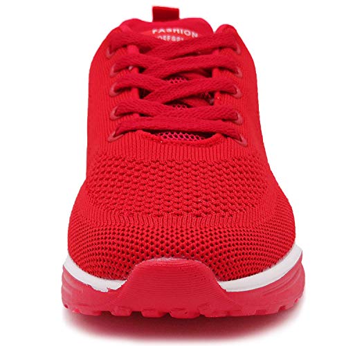 GAXmi Zapatillas Deportivas Mujer Zapatos de Malla Transpirables y Ligeros con Cordones y Cojín de Aire para Running Fitness Rojo 37.5 EU (Etiqueta 39)