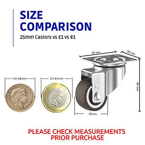 GBL - 4 Ruedas para Muebles + Tornillos 40KG | 25mm Ruedas Giratorias, Rueda Pivotantes, Ruedas Con Freno | Ruedas Pequeñas