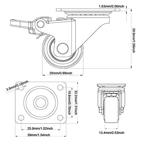 GBL - 4 Ruedas para Muebles + Tornillos 40KG | 25mm Ruedas Giratorias, Rueda Pivotantes, Ruedas Con Freno | Ruedas Pequeñas