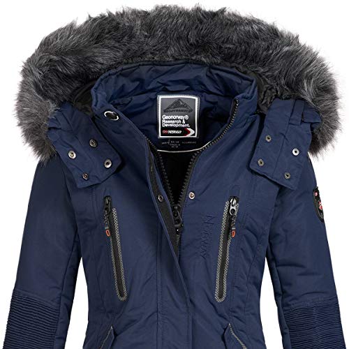 Geographical Norway - Chaqueta Coracle/Coraly de invierno para mujer con capucha de pelo, XL Navy II. M