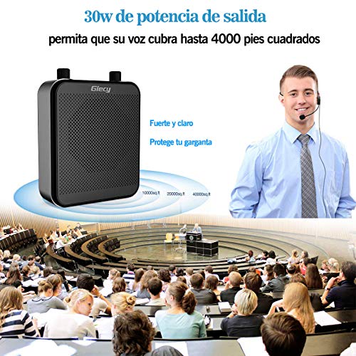 Giecy Amplificador de voz portátil con micrófono,30W batería recargable 2800mah, sistema de megafonía, amplificador voz ligero para profesores, guías turísticos, entrenadores deportivos, presentadore