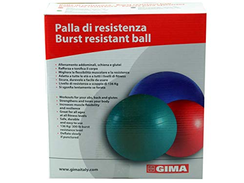 GIMA ref 47104 Pelota de ejercicio, fit ball diámetro 75cm, azul, para fitness, yoga, pilates, anti-explosión, carga máxima 136 kg