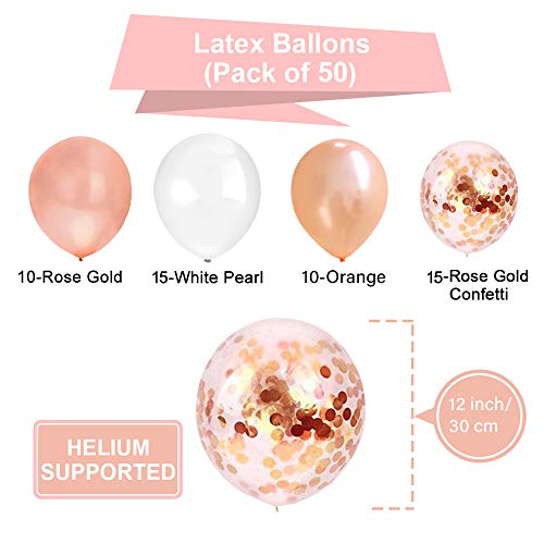 Globos de Fiesta SKYIOL Rosado Champán Oro Rosa Blanco Confeti Látex Helio Globo 50 piezas 30 cm para Niños Niñas Celebración de Party Decoraciones Cumpleaños Boda Bebé Bautizo Día de San, Set 7