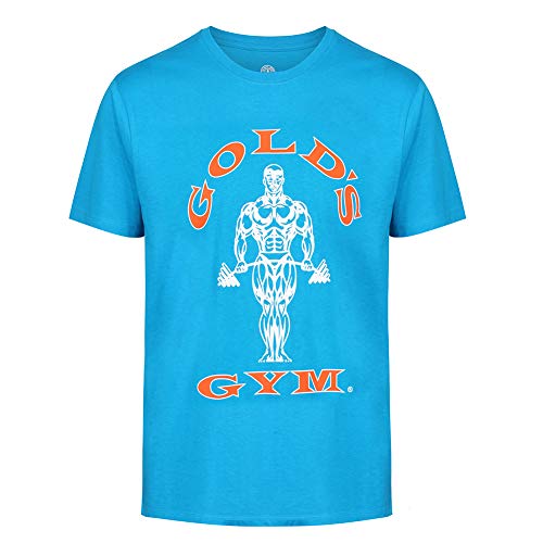 Golds Gym Joe Muscular Entrenamiento de Gimnasia de Oro Premium Hombre Entrenamiento de la Aptitud Gimnasio de Deportes de la Camiseta, Turquesa/Naranja, S, GGTS002_TUROR_S