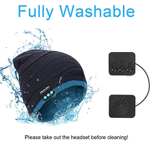 Gorro Bluetooth V5.0 Hombre y Mujer Beanie Música con Calentador de Cuello Gorro de Punto Invierno con Auriculares Inalámbricos Sombrero de Música Bluetooth para Correr, Esquiar, Regalar, Azul y Negro