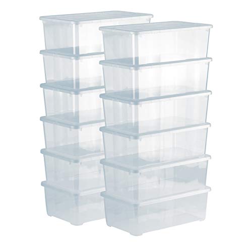 Grizzly 12 x Caja de Almacenaje con Tapa de 5 L - Cajón de Plástico Transparente Apilable - Caja Multiusos Organizador de Armarios para Ordenación de Ropa