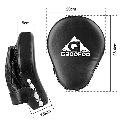 GROOFOO 1 par Almohadillas de Boxeo, Almohadillas de Entrenamiento de Cuero PU para Niños y Adultos MMA, Muay Thai, Karate, Dojo, Taekwondo - Negro