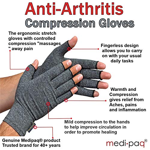 Guantes Anti-Artritis Medipaq® (Par) – Ofrecen Calor Y Compresión Para Ayudar A Aumentar La Circulación Reduciendo El Dolor Y Promover La Sanación (1 Par (Mediano))