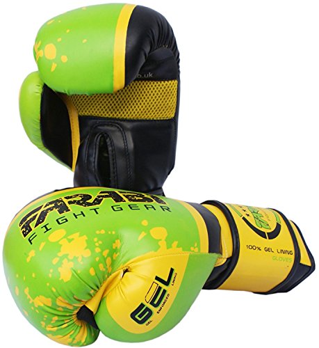 Guantes de boxeo Farabi de 10 oz 12 oz 14 oz 16 oz para hombre, guantes de boxeo para entrenamiento, sparring, saco de boxeo, Muay Thai y Kick Boxing, MMA, artes marciales, color verde, tamaño 397 g