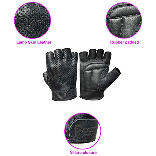 Guantes de Piel de Cordero Completamente Acolchados con Medios Dedos para Conductores de Autobús, Usuarios de Silla de Ruedas, para Gimnasio - Color Negro - 312 - Chica