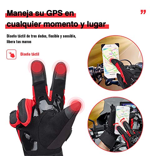 Guantes Moto 2KP Homologados para Invierno, Guantes Impermeables de Moto con Pantalla Táctil, Guantes Protectores de Motociclismo de Dedo Completo para Invierno