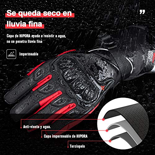 Guantes Moto 2KP Homologados para Invierno, Guantes Impermeables de Moto con Pantalla Táctil, Guantes Protectores de Motociclismo de Dedo Completo para Invierno