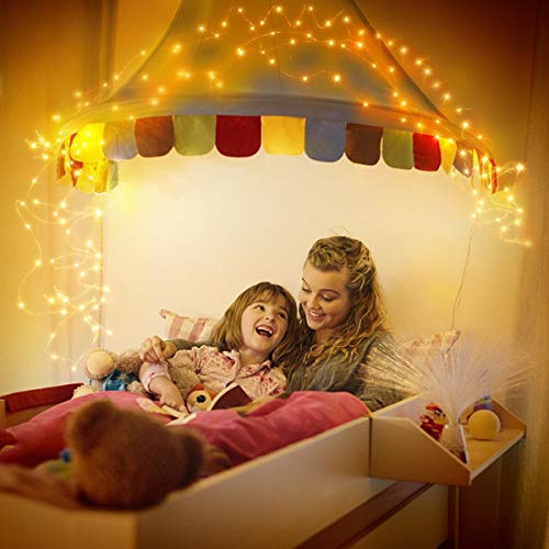 Guirnalda de luces de hada, 120 LED, 12 m, 8 modos, enchufe USB, luces alimentadas, impermeables, para exterior/interior, con temporizador remoto para dormitorio, fiesta, boda, Navidad (blanco cálido)