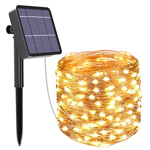 Guirnalda Luces Exterior Solar, Kolpop Cadena de Luces 26 Metros 240 LED, 8 Modos de Luz, Decoración para Navidad, Fiestas, Bodas, Patio, Dormitorio Jardines, Festivales, etc (Blanco Cálido)