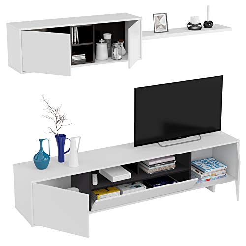 Habitdesign 0Z6682BO - Mueble de salón Moderno, modulos Comedor Belus, Medidas: 200 cm (Largo) x 41 cm (Fondo) (Blanco Brillo - Gris Antracita)