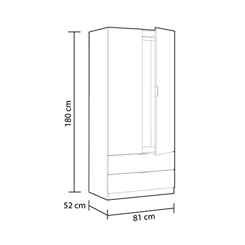 Habitdesign Armario de 2 Puertas y 2 cajones, Acabado en Color Roble Canadian y Blanco Artik, Medidas: 81 cm (Ancho) x 180 cm (Alto) x 52 cm (Fondo)