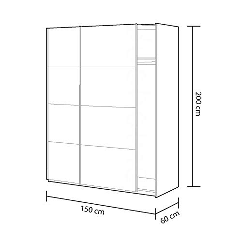 Habitdesign Armario Ropero, Dormitorio, Armario 2 Puertas correderas, Modelo Tekkan, Acabado en Blanco Artik y Gris Cemento, Medidas: 150 cm (Ancho) x 200 cm (Alto) x 60 cm (Fondo)