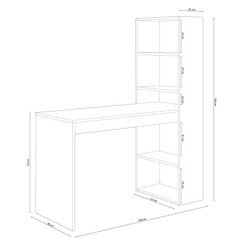 Habitdesign Mesa de Ordenador PC o Escritorio con Estanteria Reversible, Blanco Artik y Roble Canadian, Modelo Duplo, Medidas: 120 cm (Ancho) x  53 cm (Fondo) x 144 cm (Alto)