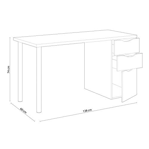 Habitdesign Mesa Ordenador Reversible con 2 Cajones y 1 Puerta, Mesa Despacho, Escritorio, Modelo Athena, Acabado en Color Blanco Artik, Medidas: 138 cm (Ancho) x 60 cm (Fondo) x 74 cm (Alto)