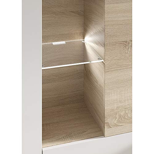 Habitdesign Mueble de Comedor con Leds, Mueble Salon, Modelo Essential, Acabado en Blanco Brillo y Roble Canadian, Medidas: 260 cm (Ancho) x 185 cm (Alto) x 42 cm (Fondo)