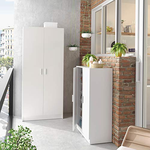 Habitdesign Mueble Zapatero Dos Puertas, Mueble Auxiliar, Modelo Basic, Acabado en Blanco Brillo, Medidas: 55 cm (Ancho) x 108 cm (Alto) x 36 cm (Fondo)