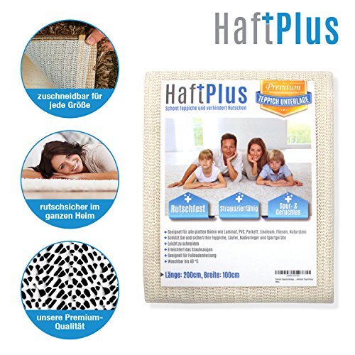 HaftPlus Red Antideslizante para Alfombras | 200 x 100 | Trama Evolucionada | Prolonga la Vida Útil de la Alfombra | Apta para Calefacción por Suelo Radiante | Lavable | se Puede Cortar | by