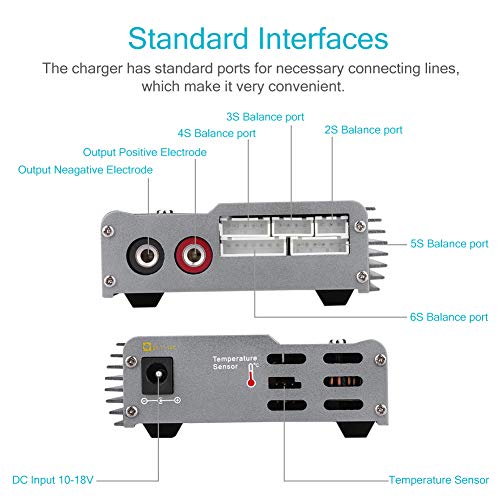 Haisito Cargador de Equilibrio de batería de 80W 6A Lipo Descargador para batería de LiPo/ Li-Ion/ Life (1-6S), NiMH/ NiCd (1-15S), Cargador de Equilibrio de batería RC Hobby con Adaptador de CA