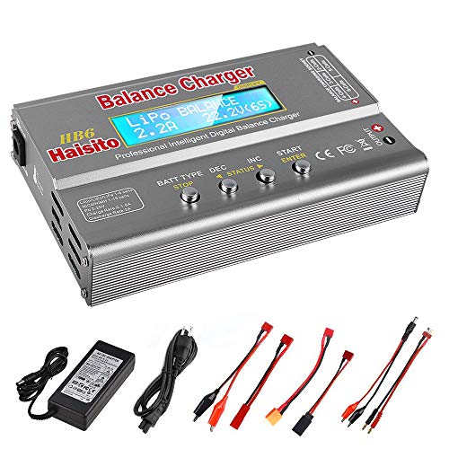 Haisito Cargador de Equilibrio de batería de 80W 6A Lipo Descargador para batería de LiPo/ Li-Ion/ Life (1-6S), NiMH/ NiCd (1-15S), Cargador de Equilibrio de batería RC Hobby con Adaptador de CA