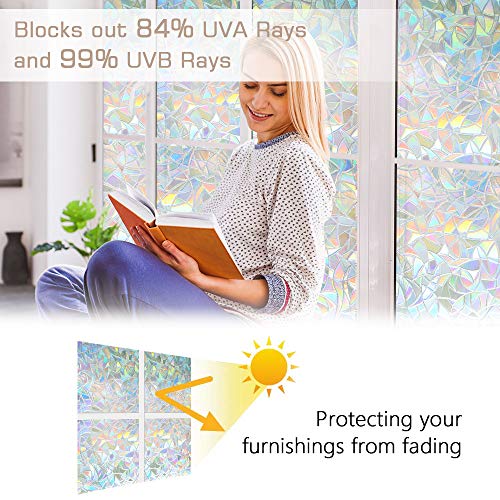 Haton Vinilos para Ventanas de 3D Efecto Semi-Privacidad Sin Pegamento Electrostatica Translucido Anti UV Vinilo para Cristal Decorativo Estático no Adhesivo para Oficina, Hogar 44.5X200CM