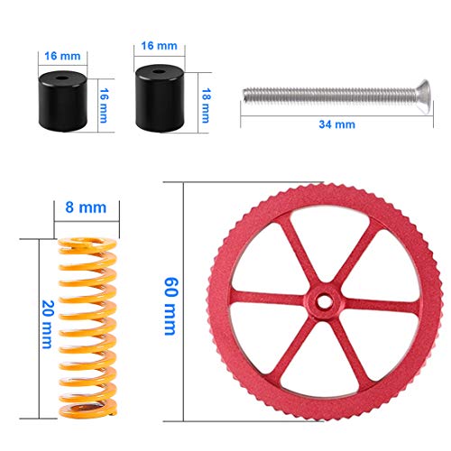 HAWKUNG Impresora 3D Kit Nivelación Lecho Térmico, 4 Aluminio Nivelación Manual Tuerca + 4 Tornillos M4x35 + 4 Muelles + 5 Silicona Nivelación Columna para Cama de Calor Ender 3 Ender 5 CR-10