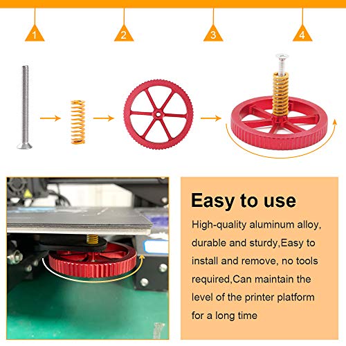 HAWKUNG Impresora 3D Kit Nivelación Lecho Térmico, 4 Aluminio Nivelación Manual Tuerca + 4 Tornillos M4x35 + 4 Muelles + 5 Silicona Nivelación Columna para Cama de Calor Ender 3 Ender 5 CR-10