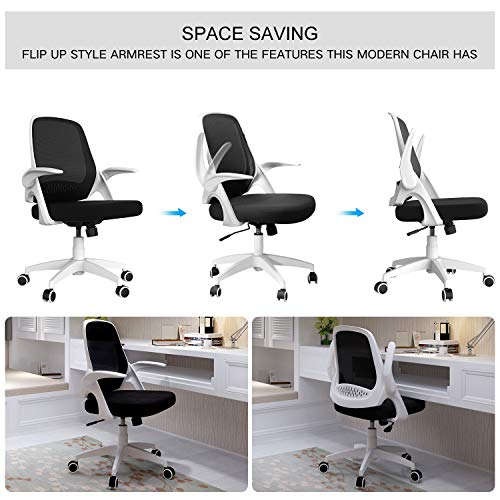 Hbada Silla de Oficina Silla de Escritorio ergonómica Silla giratoria con reposabrazos Plegables Silla de Malla para computadora Silla de Trabajo Silla Ligera Blanco