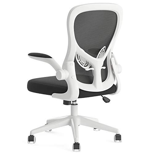 Hbada Silla de Oficina Silla de Escritorio ergonómica Silla giratoria con reposabrazos Plegables Soporte Lumbar Ajustable Silla de computadora de Malla Silla de Trabajo Silla Ligera Blanco