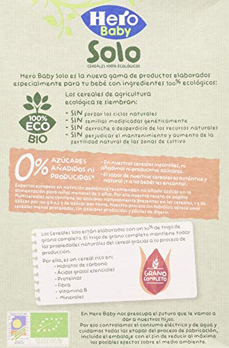 Hero Baby - Papilla de Multicereales Ecológica sin Azúcares Añadidos, para Bebés a Partir de los 6 Meses - Pack de 6 x 300 g