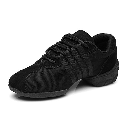 HIPPOSEUS Mujer Zapatillas de Baile, Lona, con Cordones,EST01A，Negro,EU 36