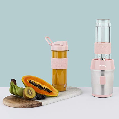 H.Koenig SMOO12 Batidora de Vaso Portátil, Smoothie Maker, Batidora Americana Para Zumos, Batidos, Smoothies, Capacidad de 570 mL, 300 W, Incluye 2 Botellas Deportivas Portátiles, Rosa Palo