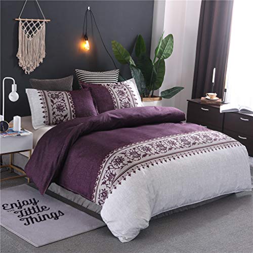 HNHDDZ Ropa de Cama Sólido Color Líneas Finas Patrón Retro Funda nórdica y Funda de Almohada Rojo Azul Gris Marrón Púrpura Niño Niña (Púrpura,220x240 cm - Cama 150 cm)