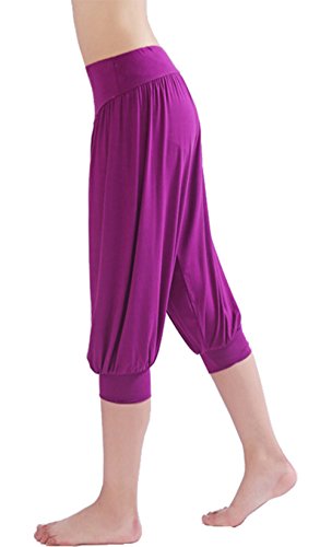 Hoerev - Pantalones capri para mujer, muy suaves, modales, elastano, para yoga, pilates, capri - Morado - XXXL