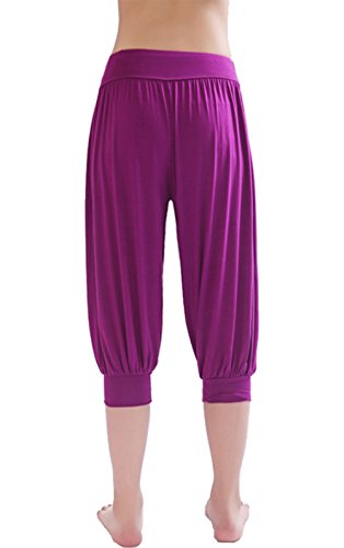 Hoerev - Pantalones capri para mujer, muy suaves, modales, elastano, para yoga, pilates, capri - Morado - XXXL