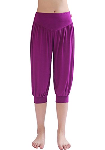 Hoerev - Pantalones capri para mujer, muy suaves, modales, elastano, para yoga, pilates, capri - Morado - XXXL