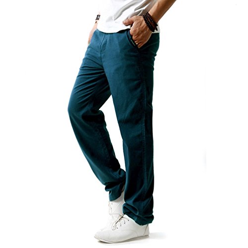 Hoerev Pantalones de Lino Informales de Verano para Hombre Estilo Playero,Blanco,Large