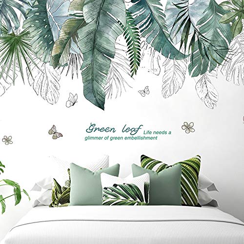 Hojas Pegatina de Pared Hoja de Palma Stickers Planta Tropical Calcomanías Cartel para Decoración Hotel Tienda Ventana Dormitorio Pared de Sala 52 * 109CM