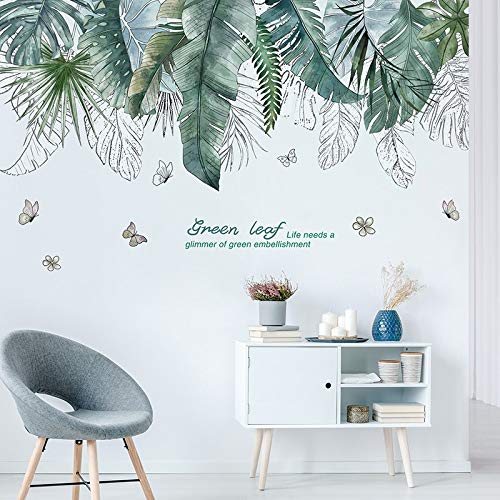 Hojas Pegatina de Pared Hoja de Palma Stickers Planta Tropical Calcomanías Cartel para Decoración Hotel Tienda Ventana Dormitorio Pared de Sala 52 * 109CM