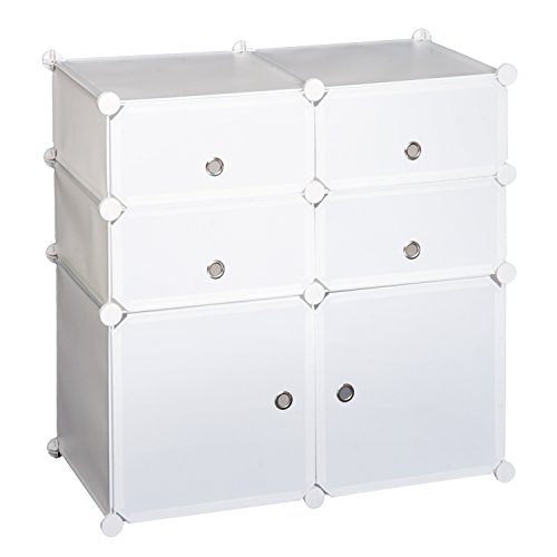 HOMCOM Armario Modular Plástico Estantería 6 Cubos Ropero Zapatero Aparador Combinado Pegatinas Adhesivas Decorativas Ropero Zapatero Combinado Mueble Organizador Ropa Zapatos Accesorios Juguetes