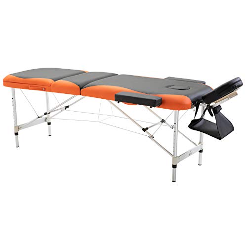 HOMCOM Cama De Masaje Aluminio Plegable 185x60cm Tatuaje Terapia Cama Negro Naranja NUEVO