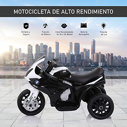 HOMCOM Compatible para Electric Motobicicleta para Niños 18-36 Meses con Faros Música Batería de 6V Negro BMW S1000RR